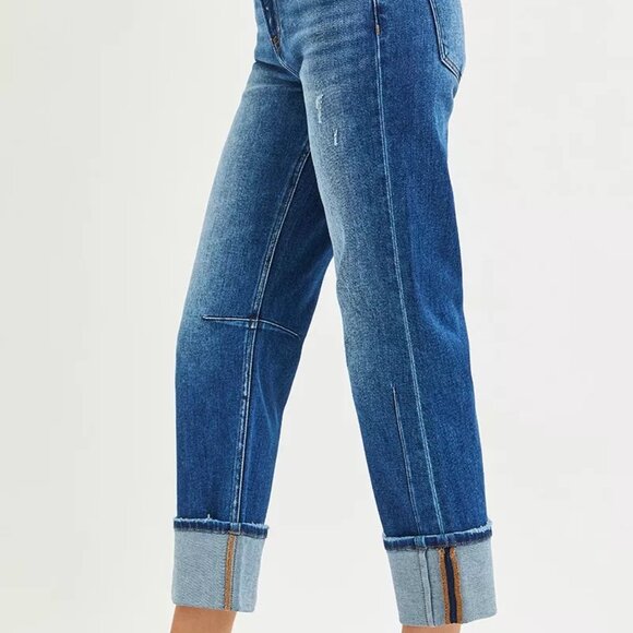 RISEN High Rise Straight Jeans with Distressed Hem - Picture 10 of 16